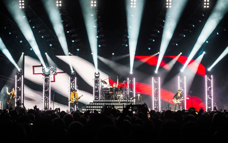 Scorpions on stage in Malta under white beams of light